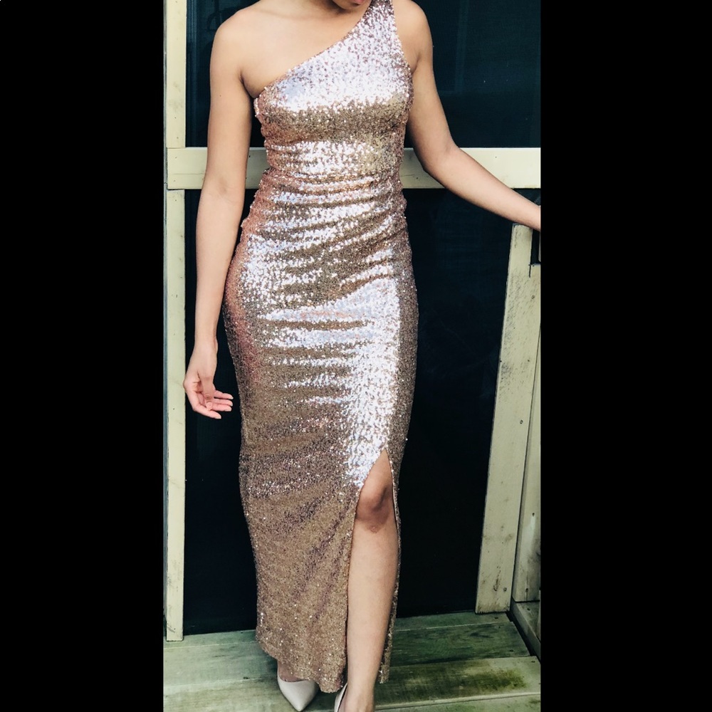 Gold one strap evening Gown